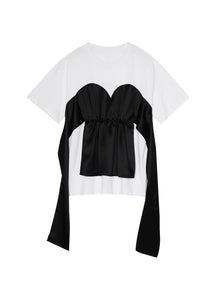 T-Shirt / JNBY Loose Fit Patchwork Short Sleeve T-Shirt with Tassel (100% Cotton)