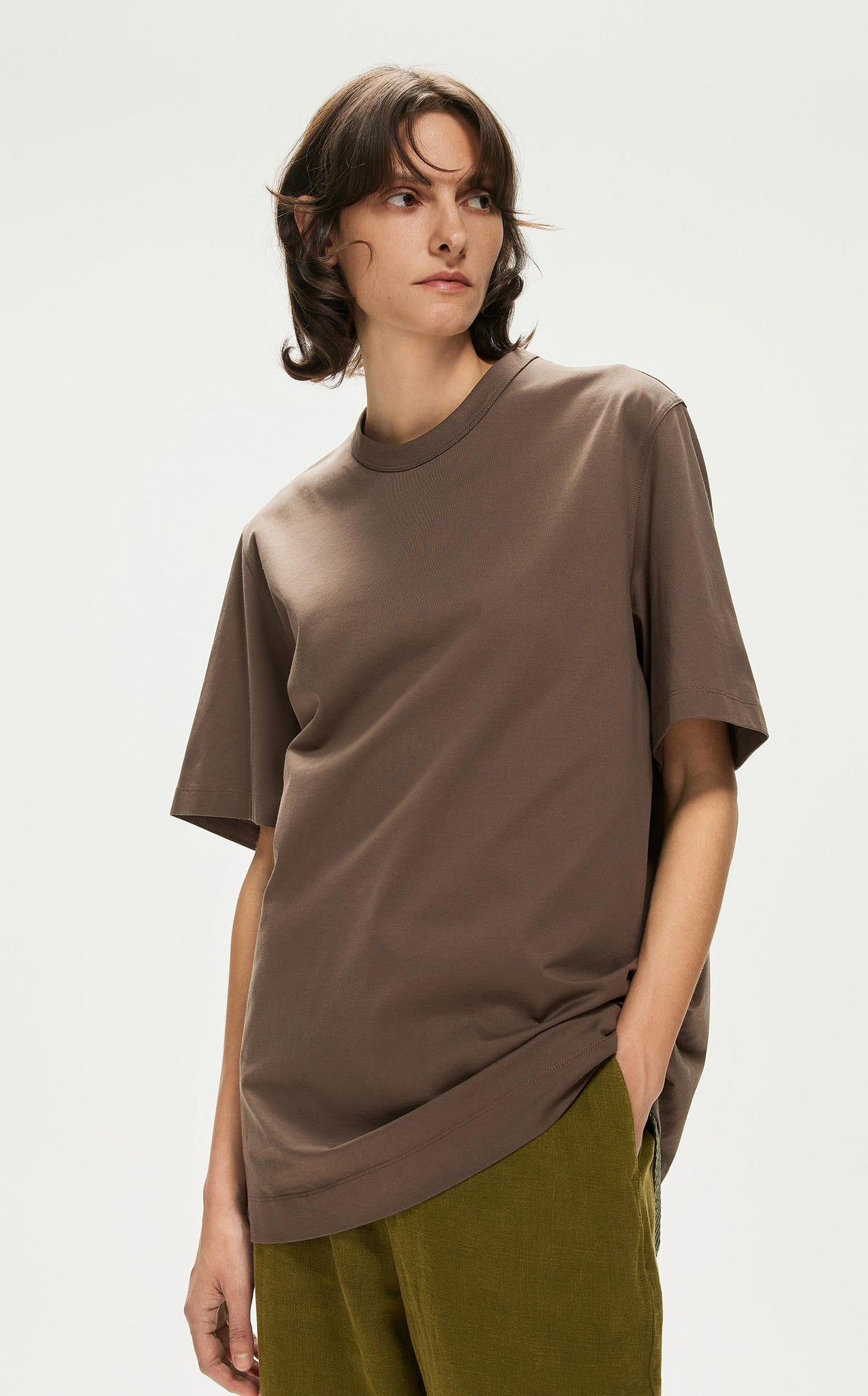 T-Shirt / JNBY Loose Fit Solid Short Sleeve T-Shirt (100% Cotton)