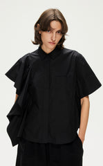 Shirt / JNBY Solid Asymmetric Short Sleeve Shirt (100% Cotton)