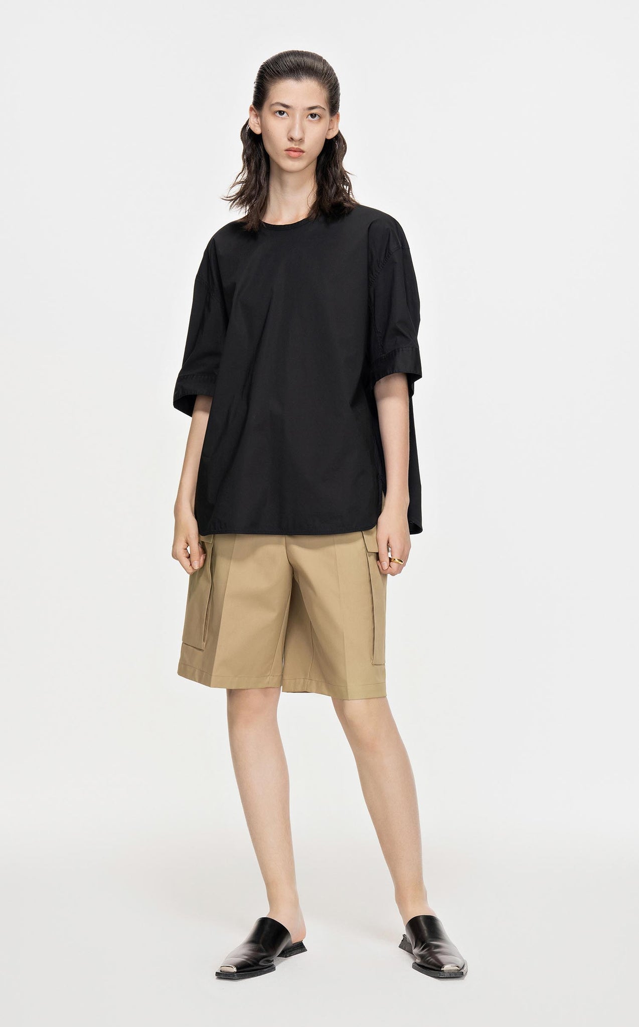 Shirt / JNBY Loose Fit Solid Crewneck Short Sleeve Top