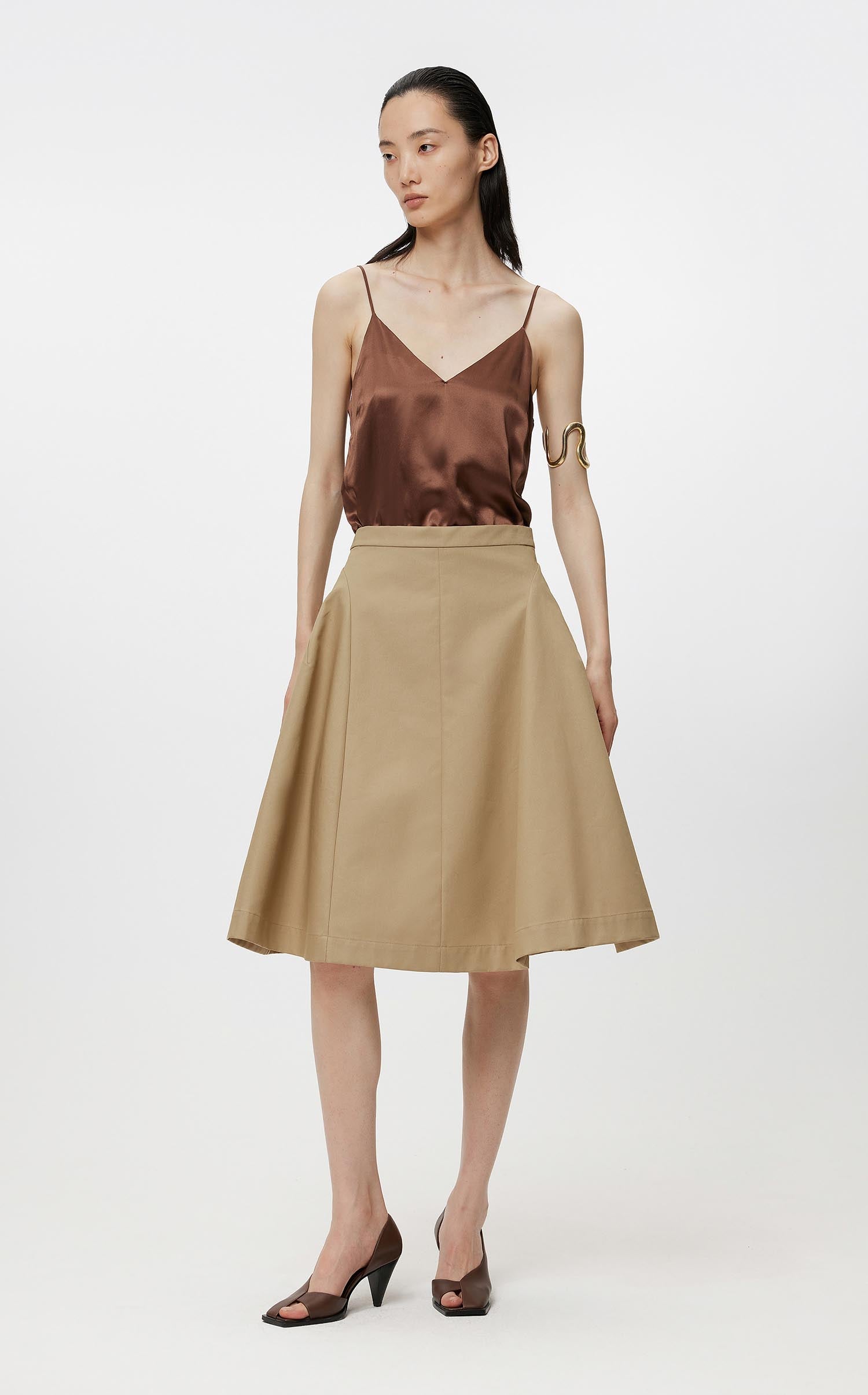 Skirt / JNBY Solid Midi A-Line Skirt (100% Cotton)