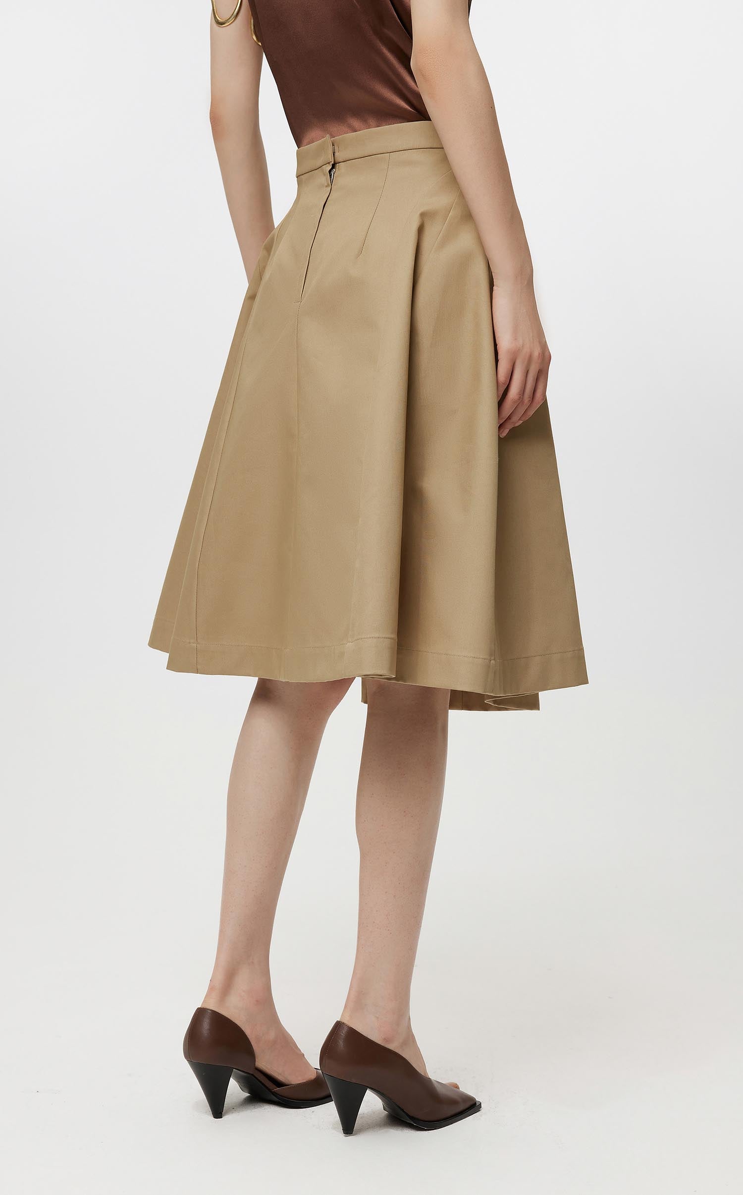 Skirt / JNBY Solid Midi A-Line Skirt (100% Cotton)