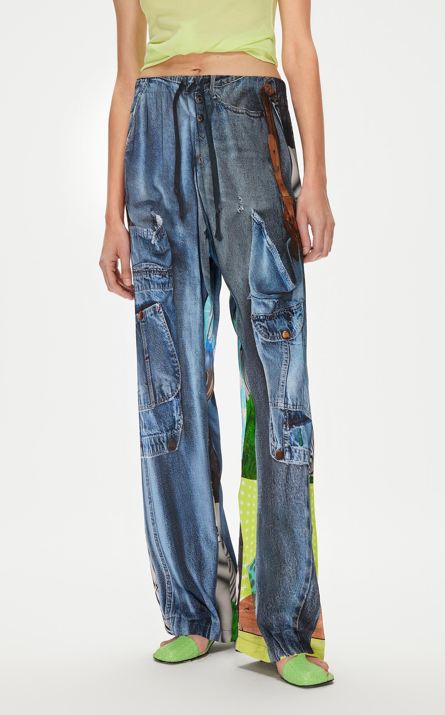 Pants / JNBY Full Washed-Denim-Print Pants