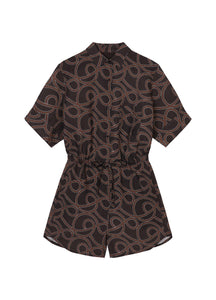 Jumpsuits / JNBY Twisted-Line Print Linen Short Sleeve Jumpsuit (100% Linen)（Black Friday Flash Sale)