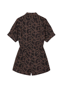 Jumpsuits / JNBY Twisted-Line Print Linen Short Sleeve Jumpsuit (100% Linen)（Black Friday Flash Sale)