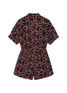 Jumpsuits / JNBY Twisted-Line Print Linen Short Sleeve Jumpsuit (100% Linen)