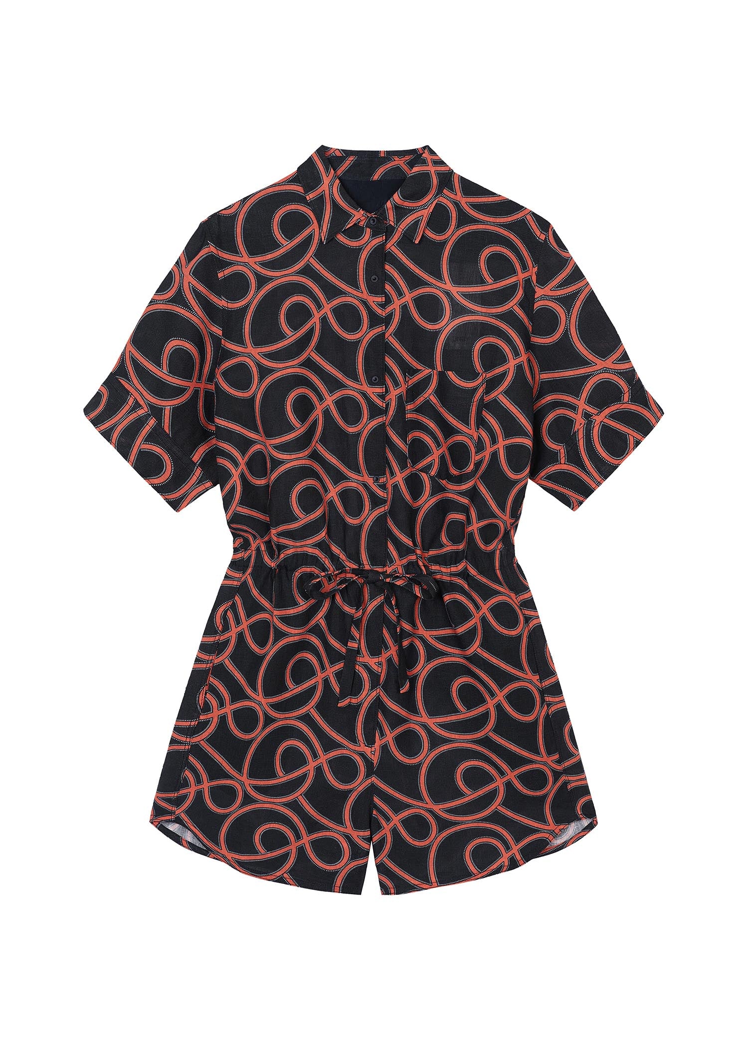 Jumpsuits / JNBY Twisted-Line Print Linen Short Sleeve Jumpsuit (100% Linen)