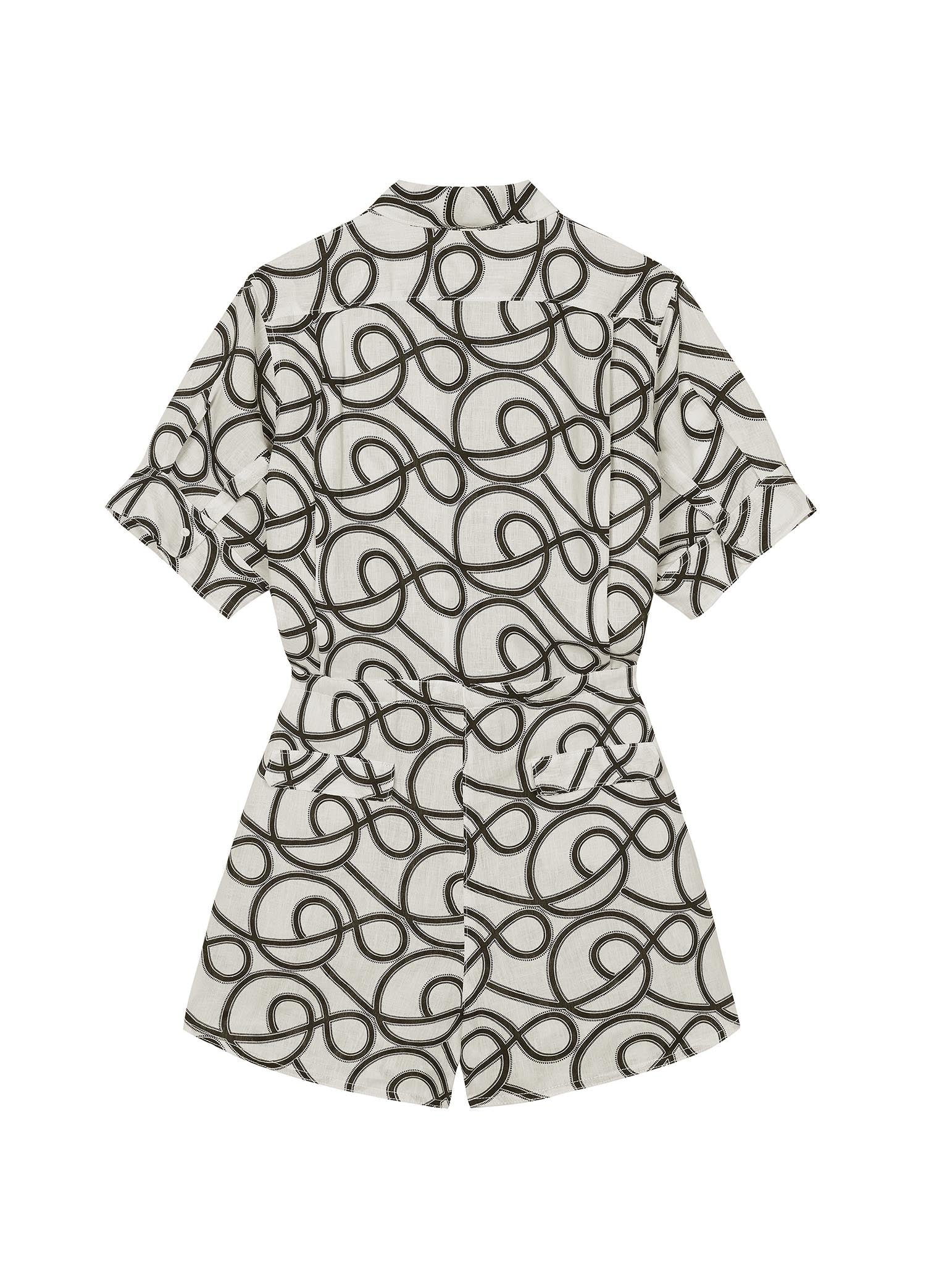 Jumpsuits / JNBY Twisted-Line Print Linen Short Sleeve Jumpsuit (100% Linen)