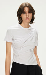 T-Shirt / JNBY Crew Neck Pleated Design Cotton Short Sleeve T-Shirt（100% cotton）