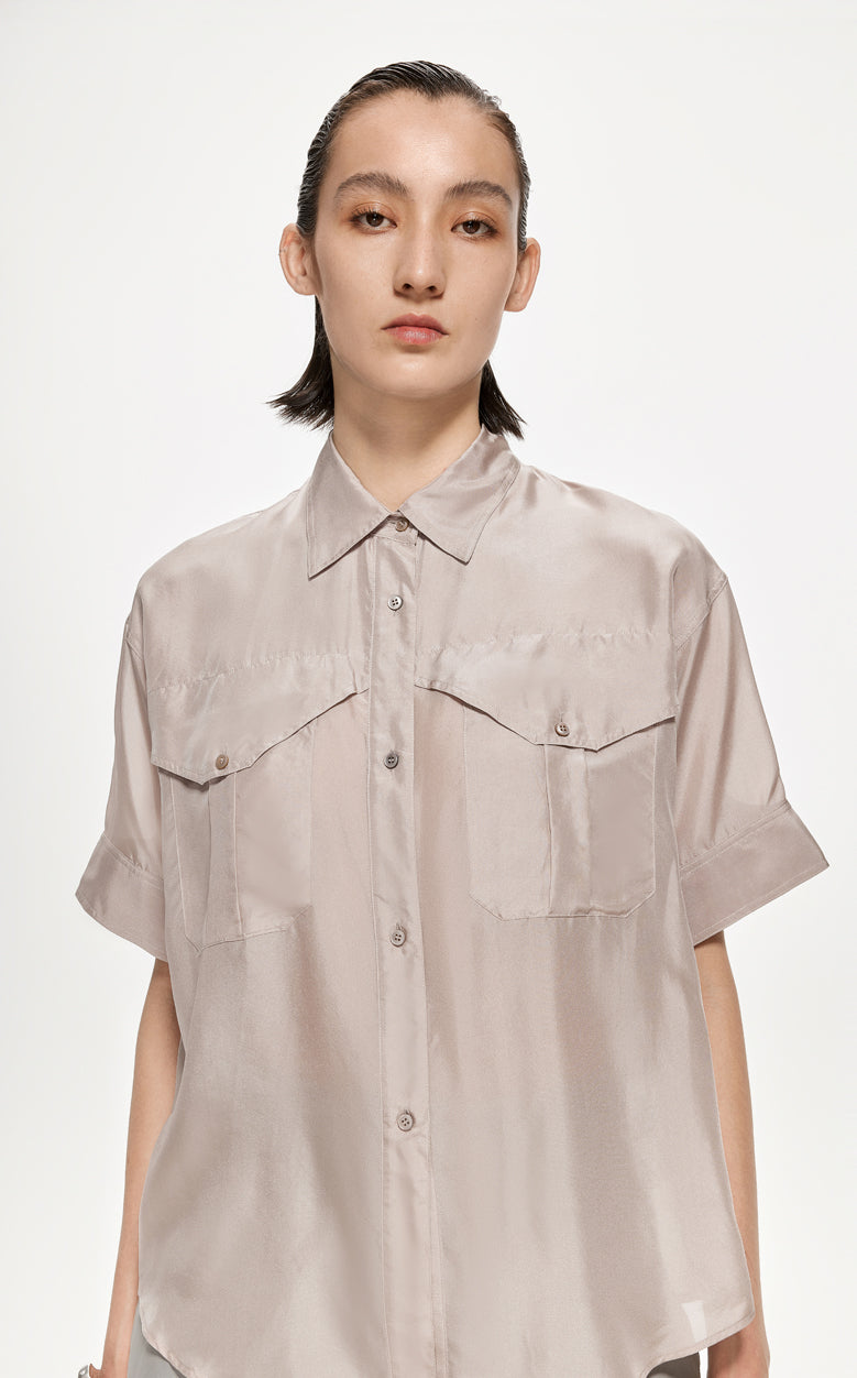 Shirt / JNBY Solid Loose Fit  Silk Shirt(100% mulberry silk)