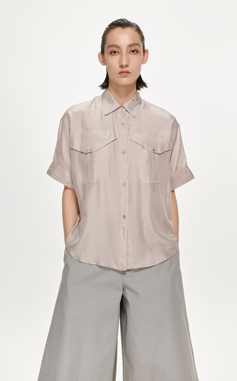 Shirt / JNBY Solid Loose Fit  Silk Shirt(100% mulberry silk)