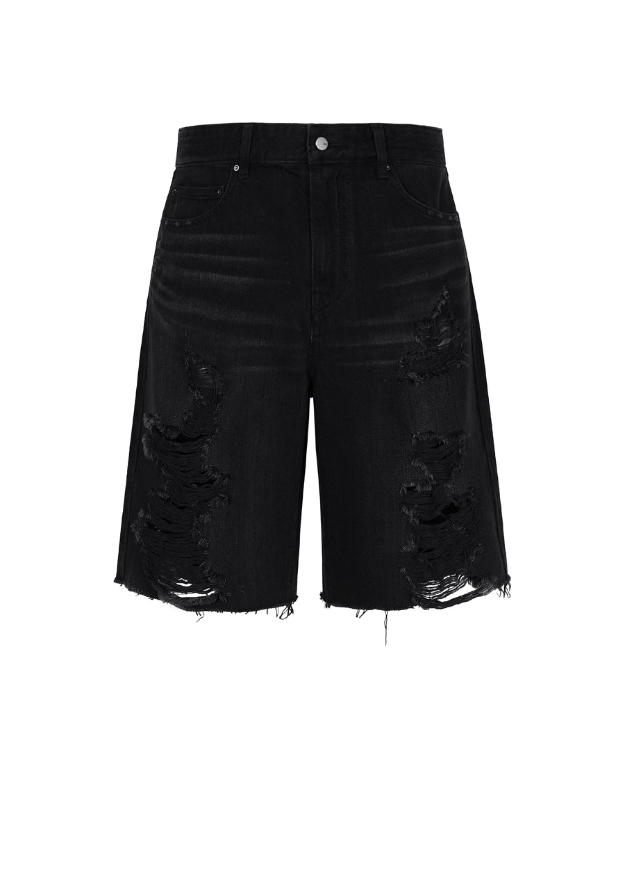 Pants / JNBY Loose Fit Washed Raw Edge Denim Shorts