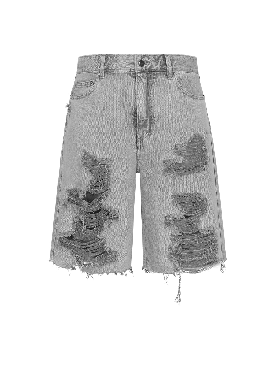 Pants / JNBY Loose Fit Washed Raw Edge Denim Shorts