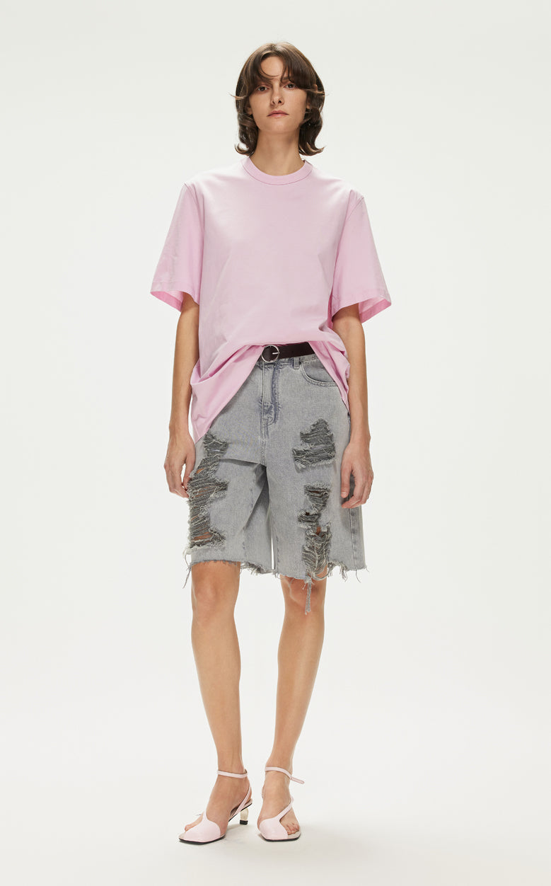 Pants / JNBY Loose Fit Washed Raw Edge Denim Shorts