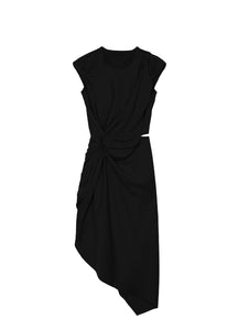Dress / High Waist Pleated Vintage Irregular Dress(100% cotton)