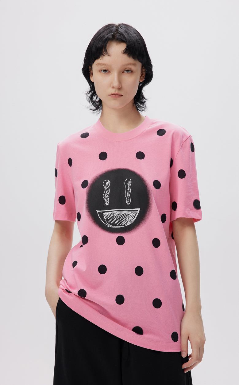 T-shirt / JNBY Polka Dot Smiley Graffiti Loose Fit Round Neck Short Sleeve T-Shirt(100% cotton)