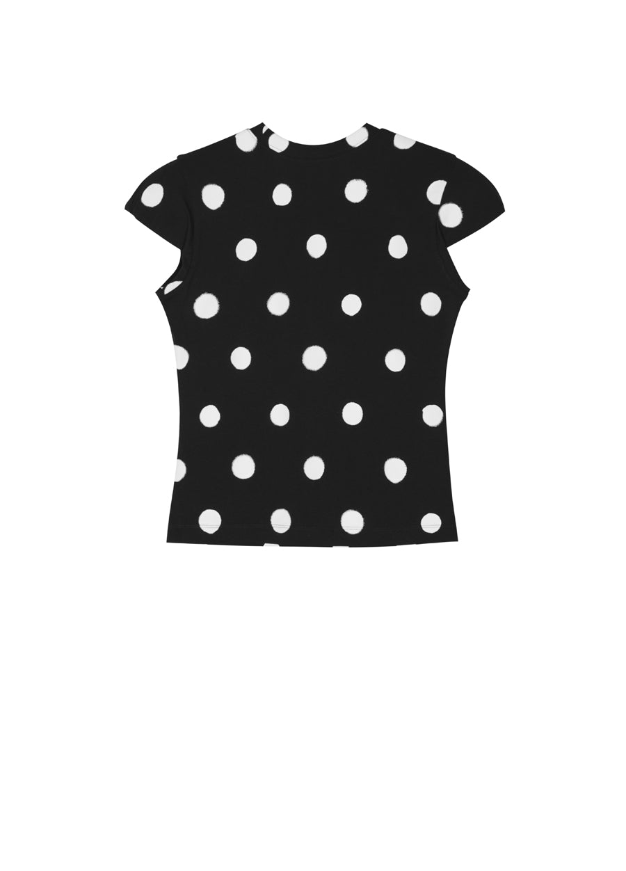 T-shirt / JNBY Polka Dot Slim Fit Round Neck Shoulder Pad Short Sleeve T-Shirt(100% cotton)