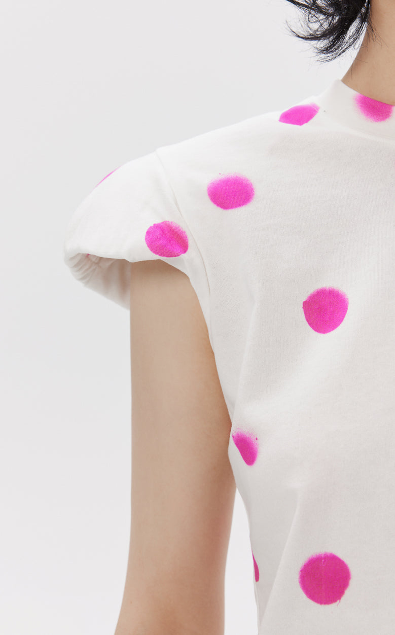 T-shirt / JNBY Polka Dot Slim Fit Round Neck Shoulder Pad Short Sleeve T-Shirt(100% cotton)