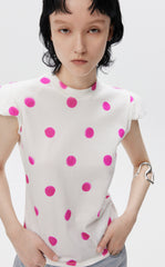 T-shirt / JNBY Polka Dot Slim Fit Round Neck Shoulder Pad Short Sleeve T-Shirt(100% cotton)