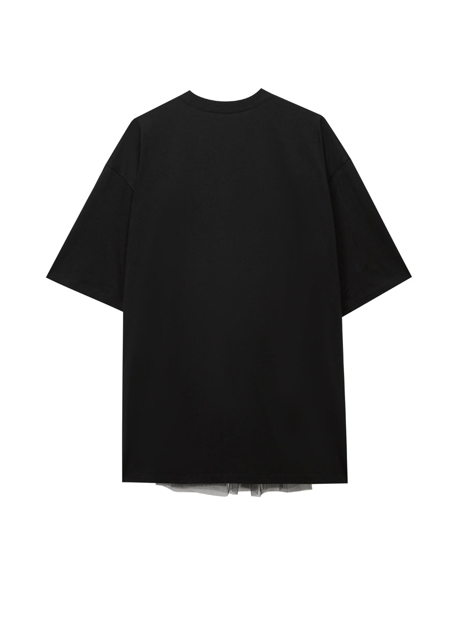 T-shirt / JNBY Relaxed Stitching Mesh Cotton Short-sleeve T-shirt