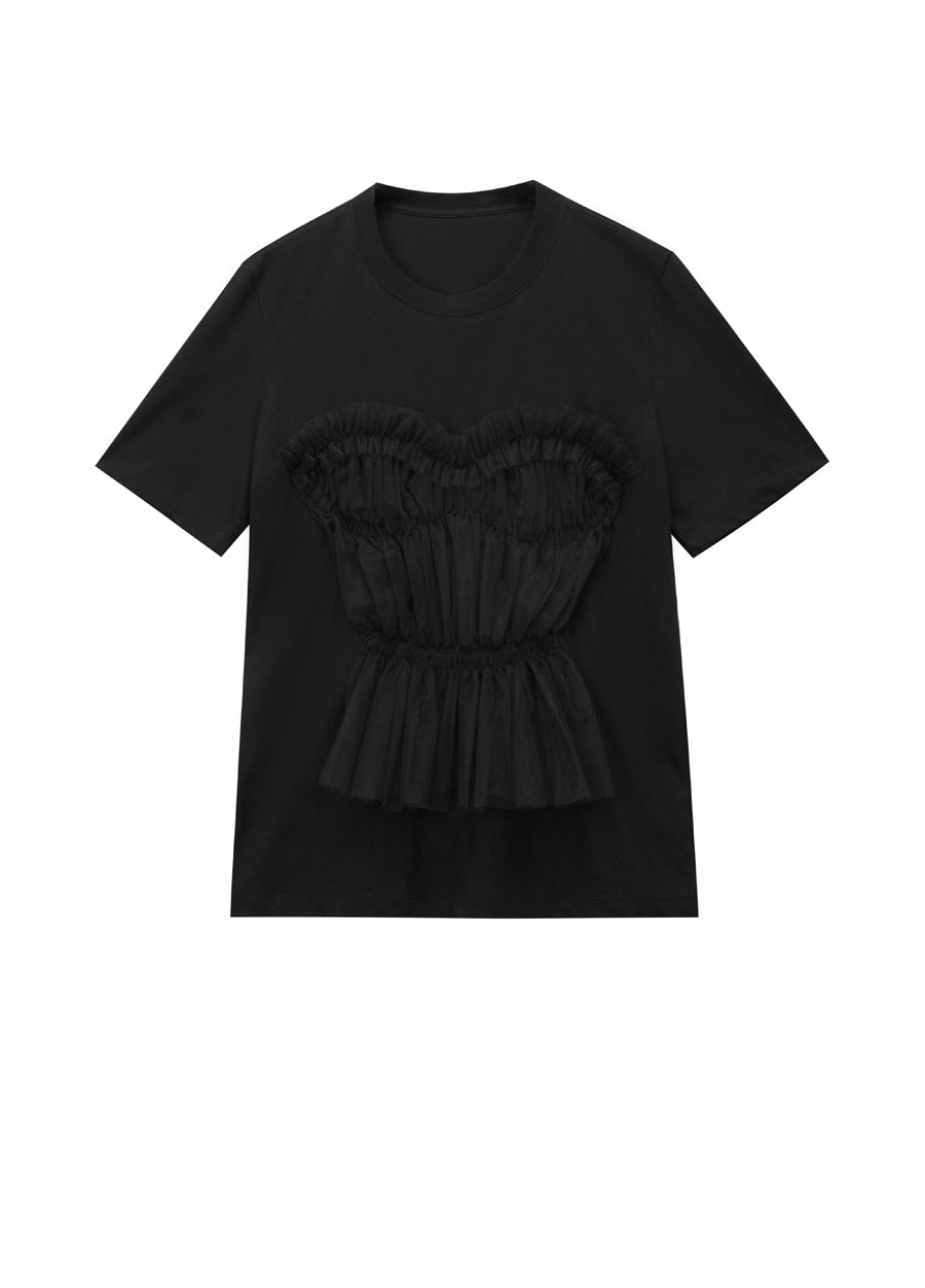 T-shirt/JNBY Stitching Mesh Pinched T-shirt(100% Cotton)