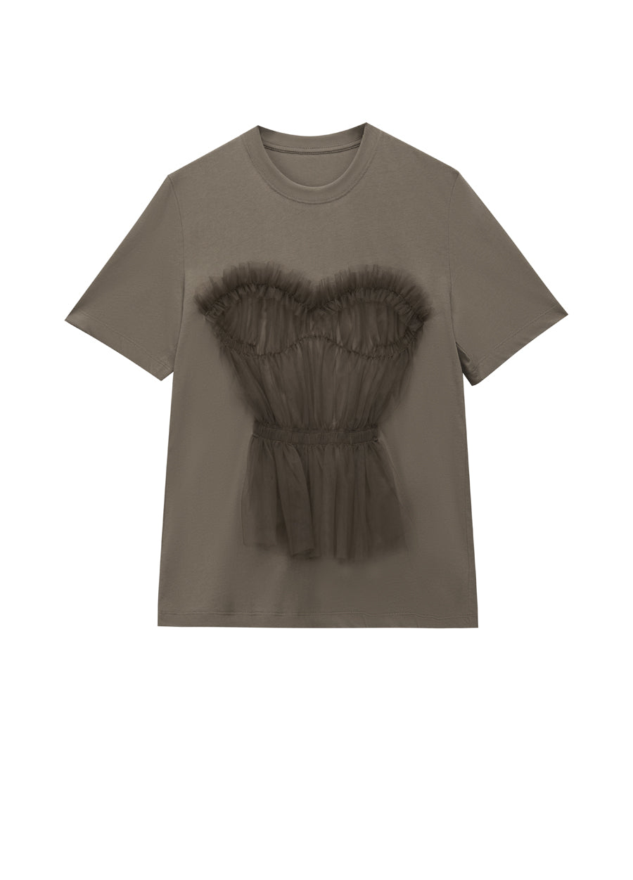 T-shirt/JNBY Stitching Mesh Pinched T-shirt(100% Cotton)