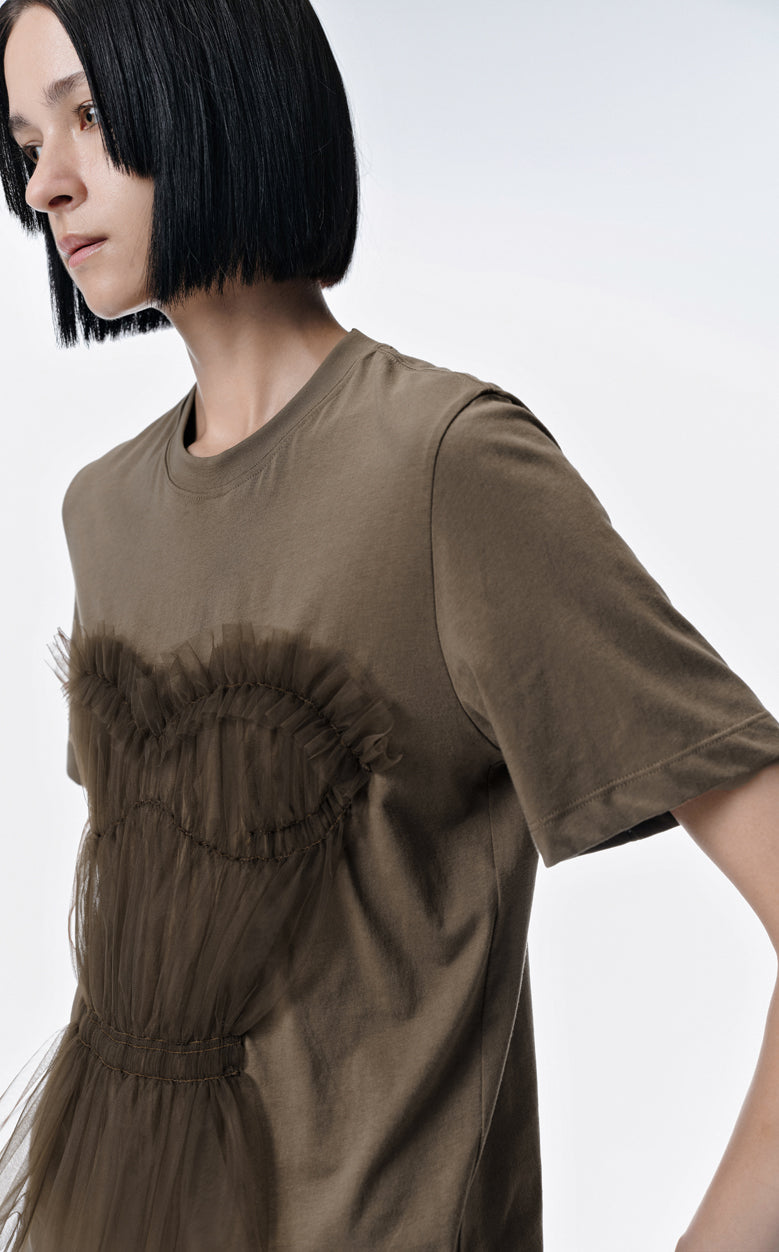 T-shirt/JNBY Stitching Mesh Pinched T-shirt(100% Cotton)