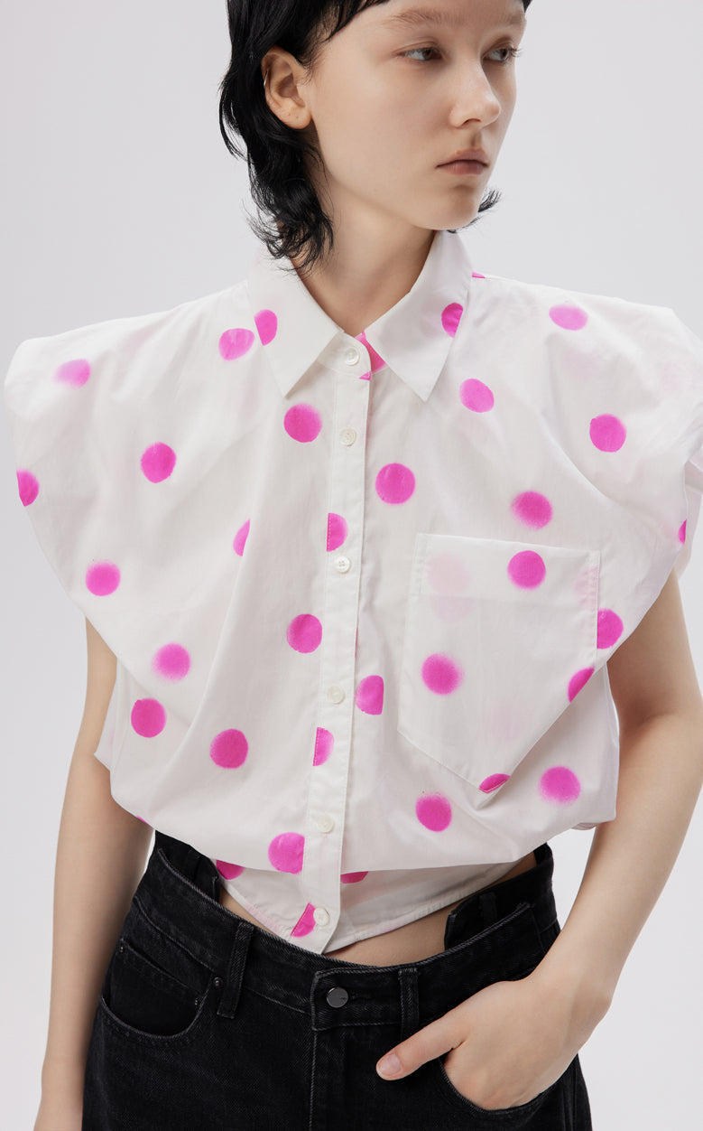 Shirt / JNBY Cropped Polka-dot Sleeveless Cotton Shirt(100% cotton)