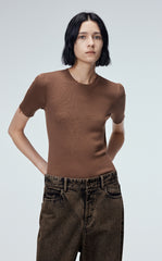 Sweater/ JNBY 100% Silk Round Neck Short-Sleeved Sweater