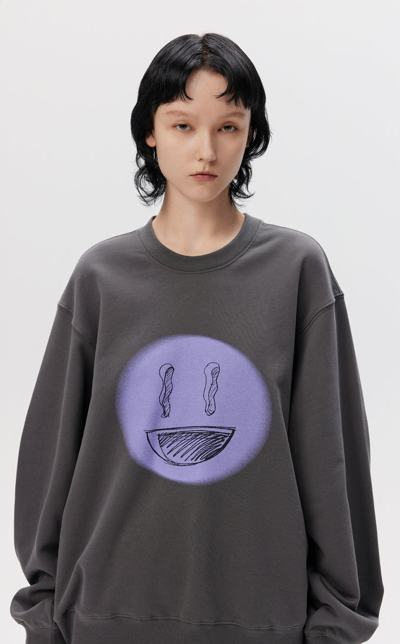Sweatshirt / JNBY Fun Smile Pattern Loose Fit Round Neck Pullover Sweatshirt(100% cotton)