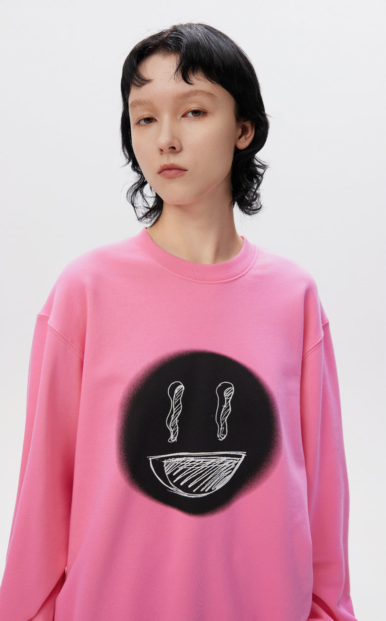 Sweatshirt / JNBY Fun Smile Pattern Loose Fit Round Neck Pullover Sweatshirt(100% cotton)