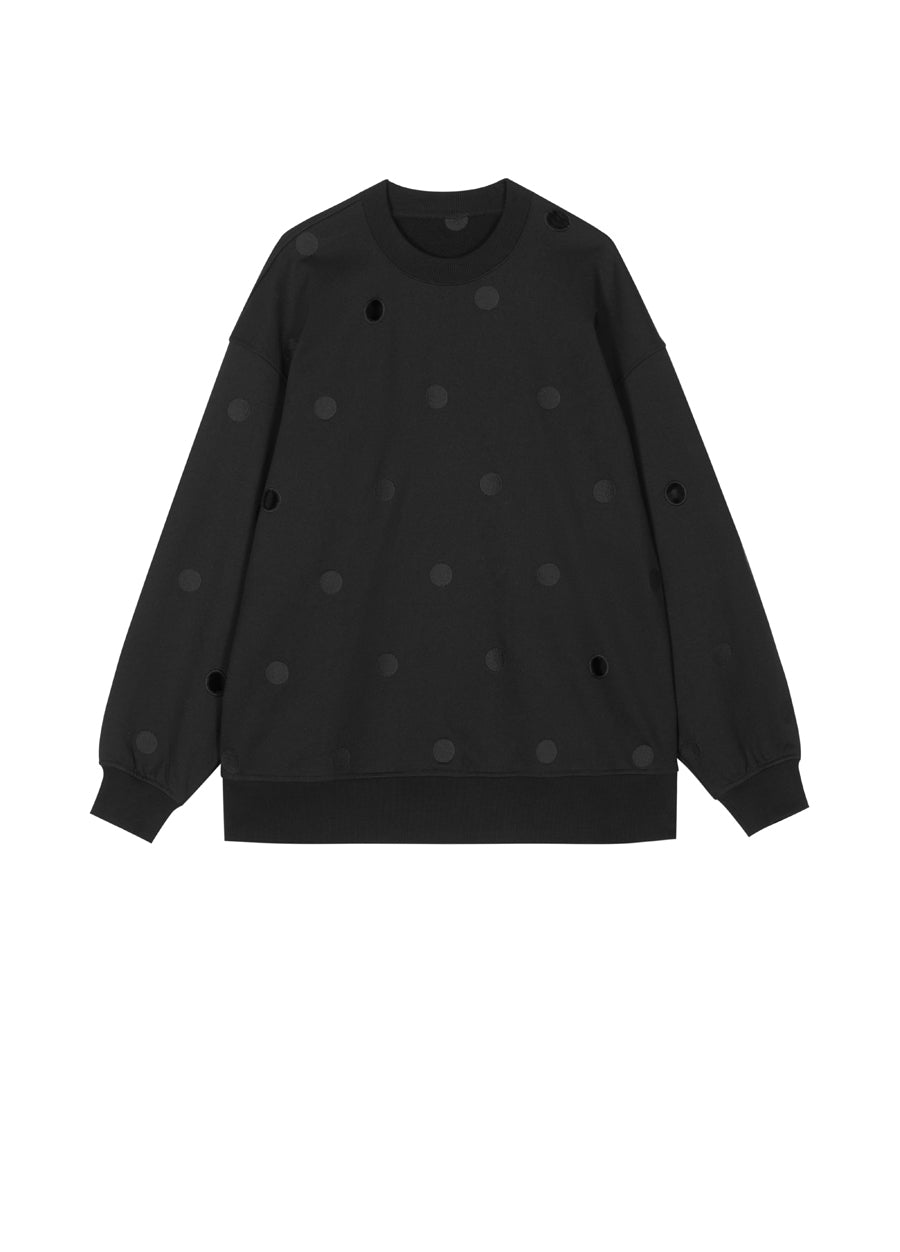 Sweatshirt / JNBY Polka Dot Embroidered Hollow Out Round Neck Sweatshirt (100% Cotton）