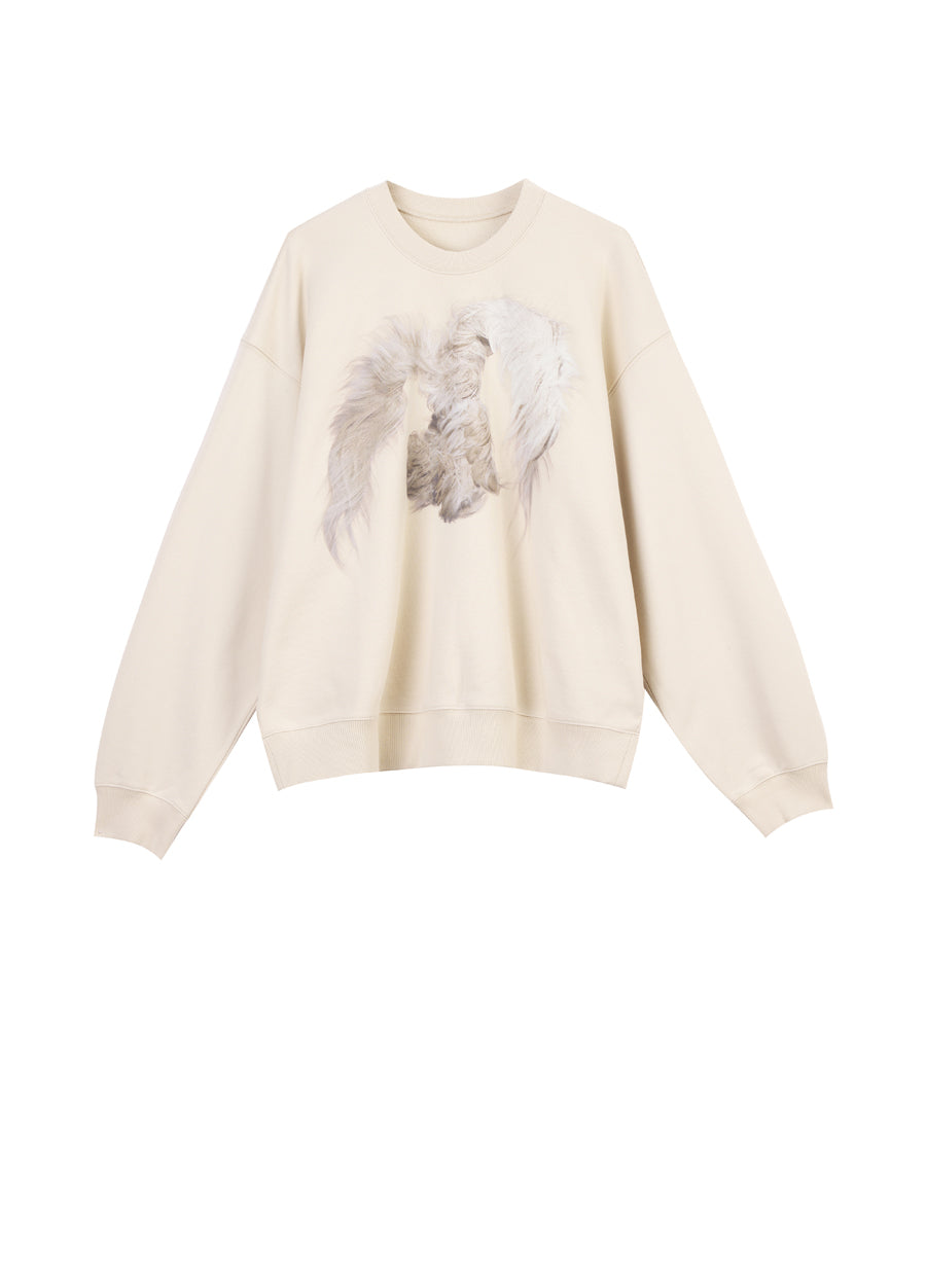 Sweatshirt / JNBY Windblown Rabbit Pattern Loose Fit Round Neck Long Sleeve Sweatshirt