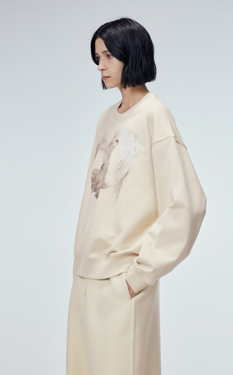 Sweatshirt / JNBY Windblown Rabbit Pattern Loose Fit Round Neck Long Sleeve Sweatshirt