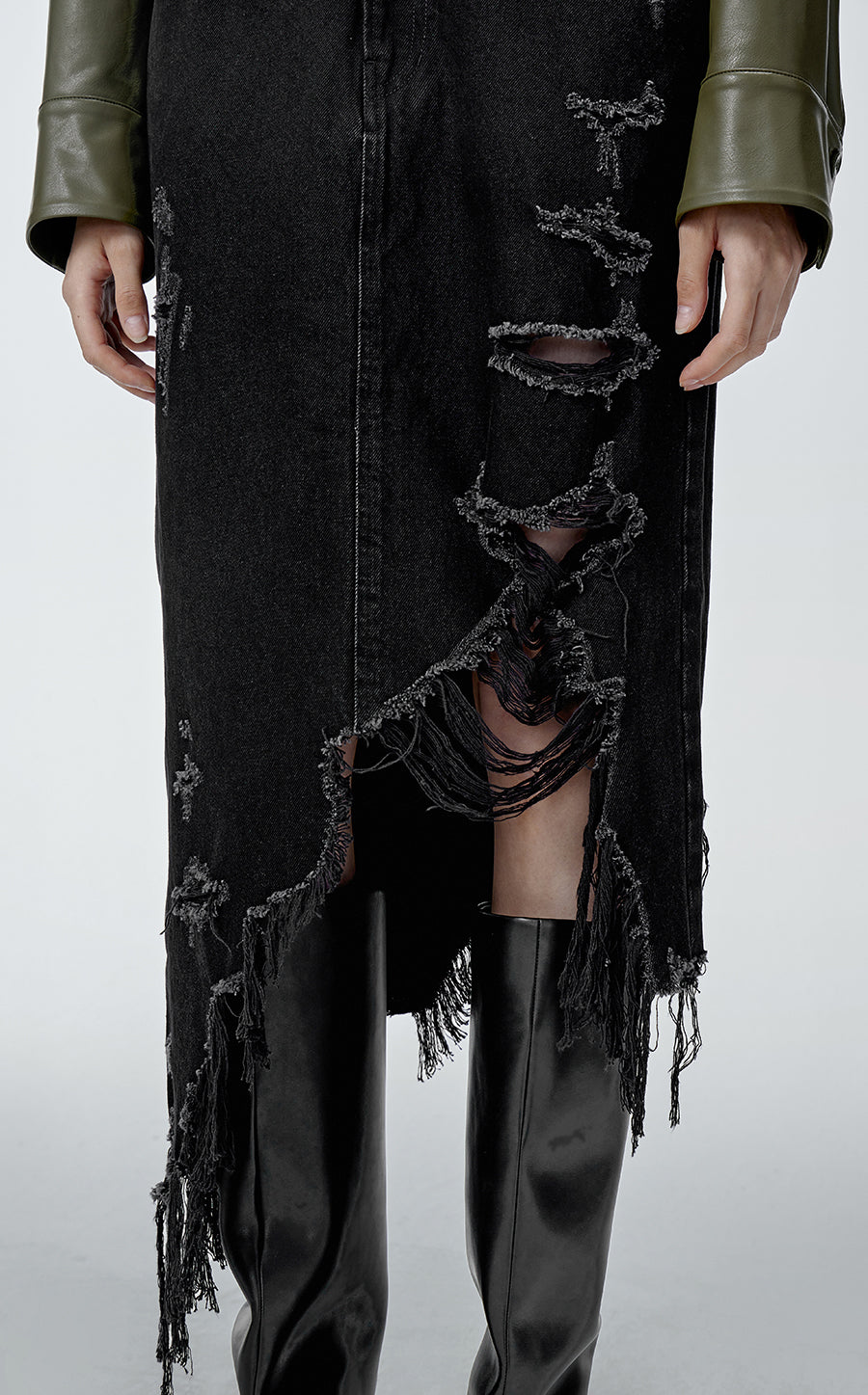 Skirt｜JNBY Irregular Hem Denim Cotton Ripped Skirt