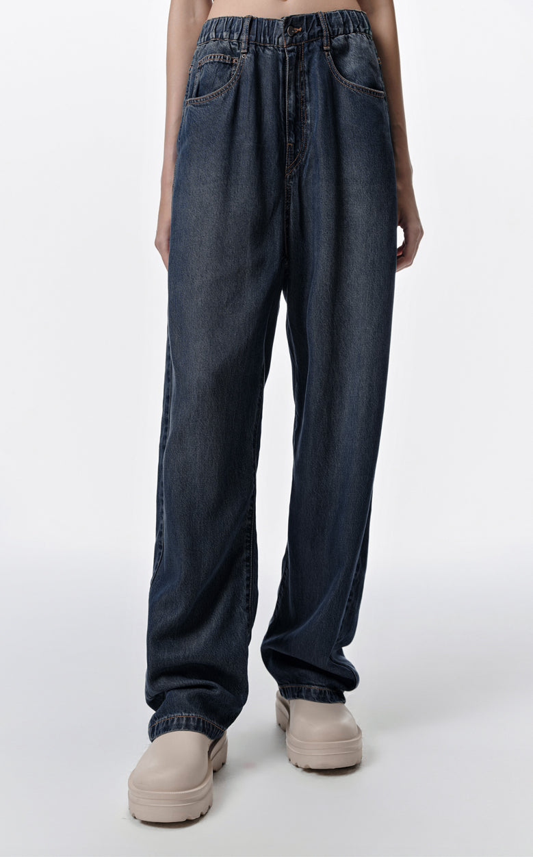 Pants / JNBY Twill Tencel Washed Elastic Waist Denim Trousers