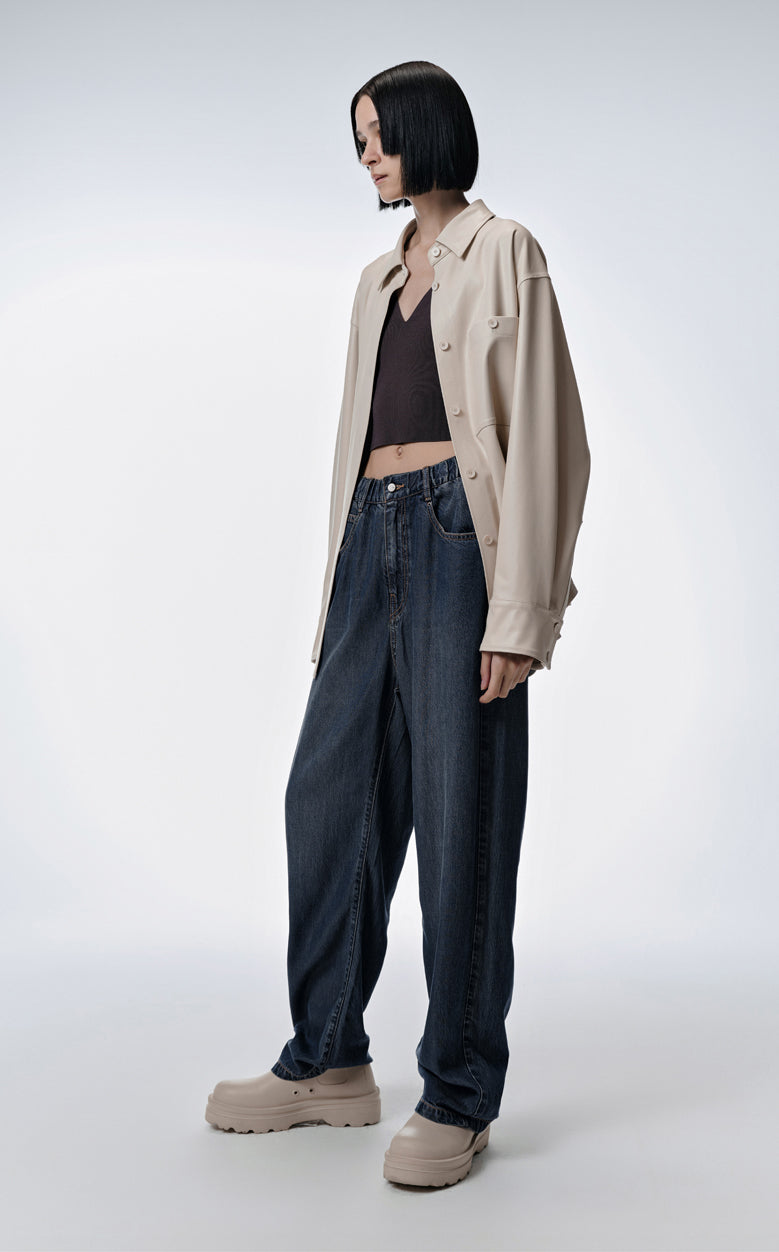 Pants / JNBY Twill Tencel Washed Elastic Waist Denim Trousers