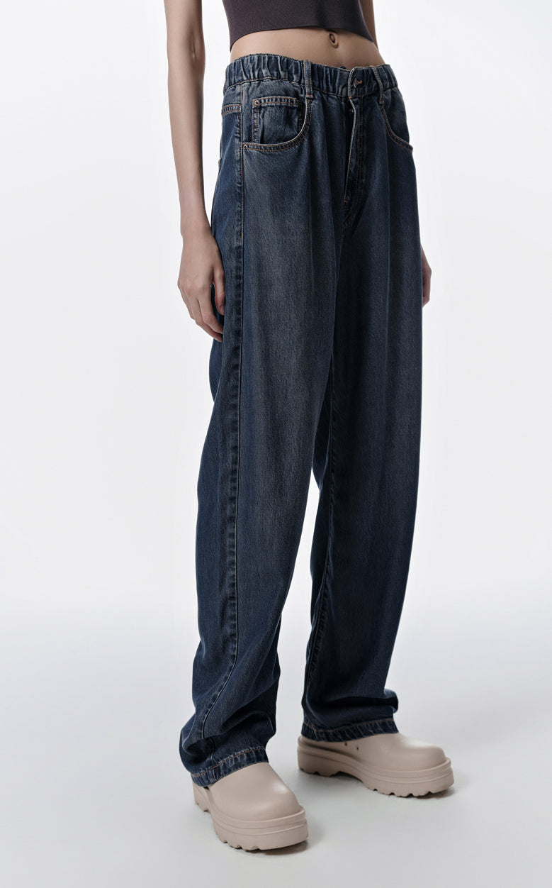 Pants / JNBY Twill Tencel Washed Elastic Waist Denim Trousers