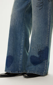 Pants / JNBY Heart Shape Polka Dot Graffiti Straight Loose Fit  Washed Jeans(100% cotton)