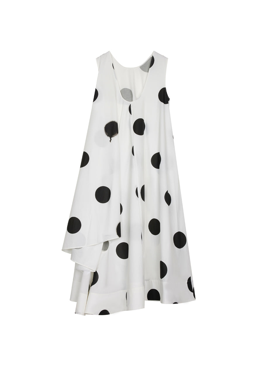 Dress / JNBY Round Neck Polka Dot Sleeveless V-neck Wavy Edge A-line Dress(100% cotton)