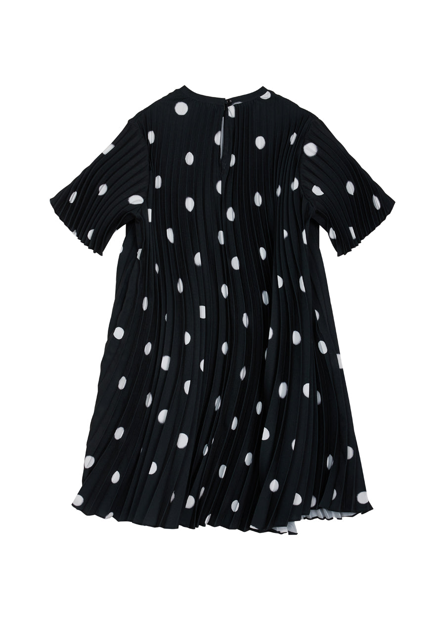 Dress / JNBY Vintage Polka Dot Print Pleated Round Neck Short Sleeve Dress