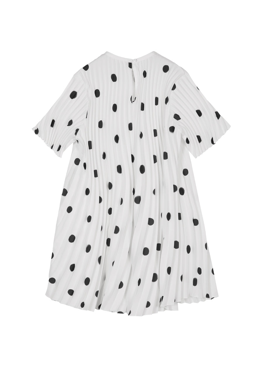 Dress / JNBY Vintage Polka Dot Print Pleated Round Neck Short Sleeve Dress