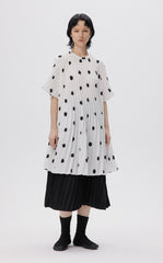 Dress / JNBY Vintage Polka Dot Print Pleated Round Neck Short Sleeve Dress