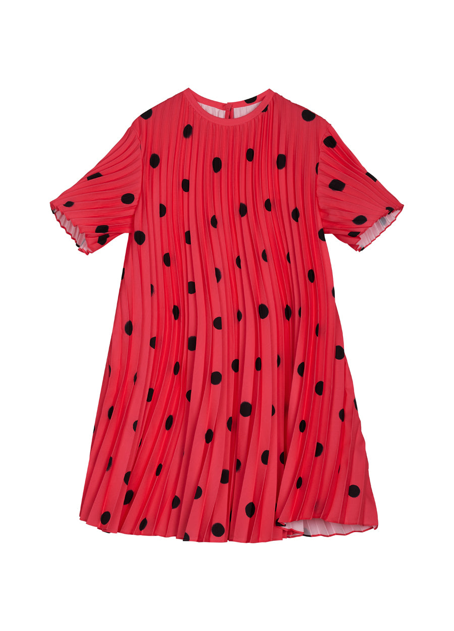 Dress / JNBY Vintage Polka Dot Print Pleated Round Neck Short Sleeve Dress