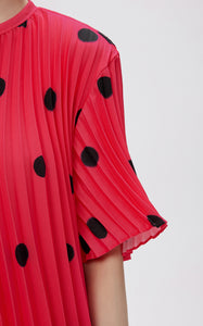 Dress / JNBY Vintage Polka Dot Print Pleated Round Neck Short Sleeve Dress