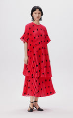 Dress / JNBY Vintage Polka Dot Print Pleated Round Neck Short Sleeve Dress