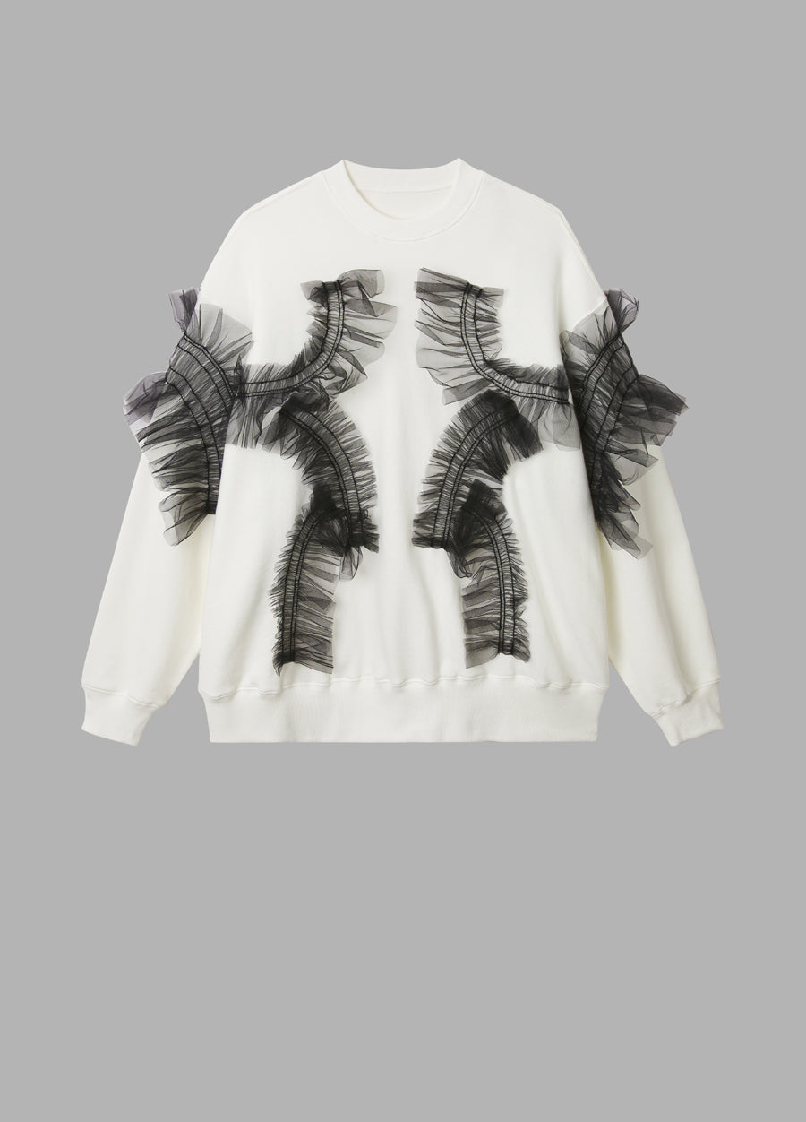 Sweatershirt / JNBY Patchwork Yarn Design Playful Round Neck Irregular Sweatershirt(100% cotton）