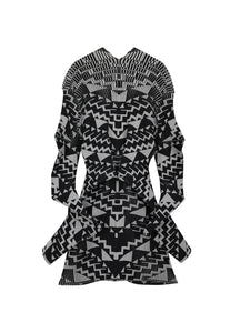 Dress / JNBY V-neck Long-sleeved Sweater Dress in Wave Pleats