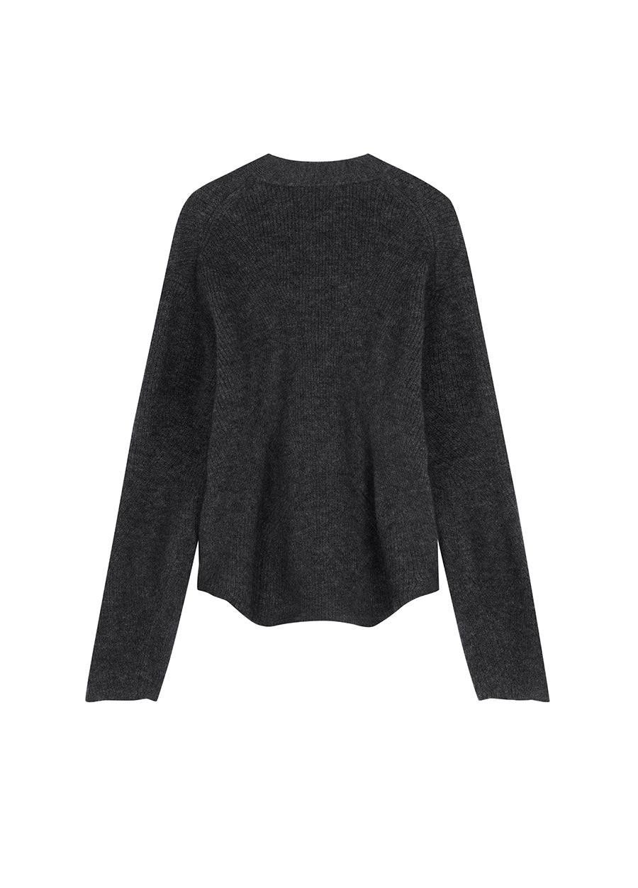 Sweater / JNBY Deep V-neck Sweater in Ruffle-hem