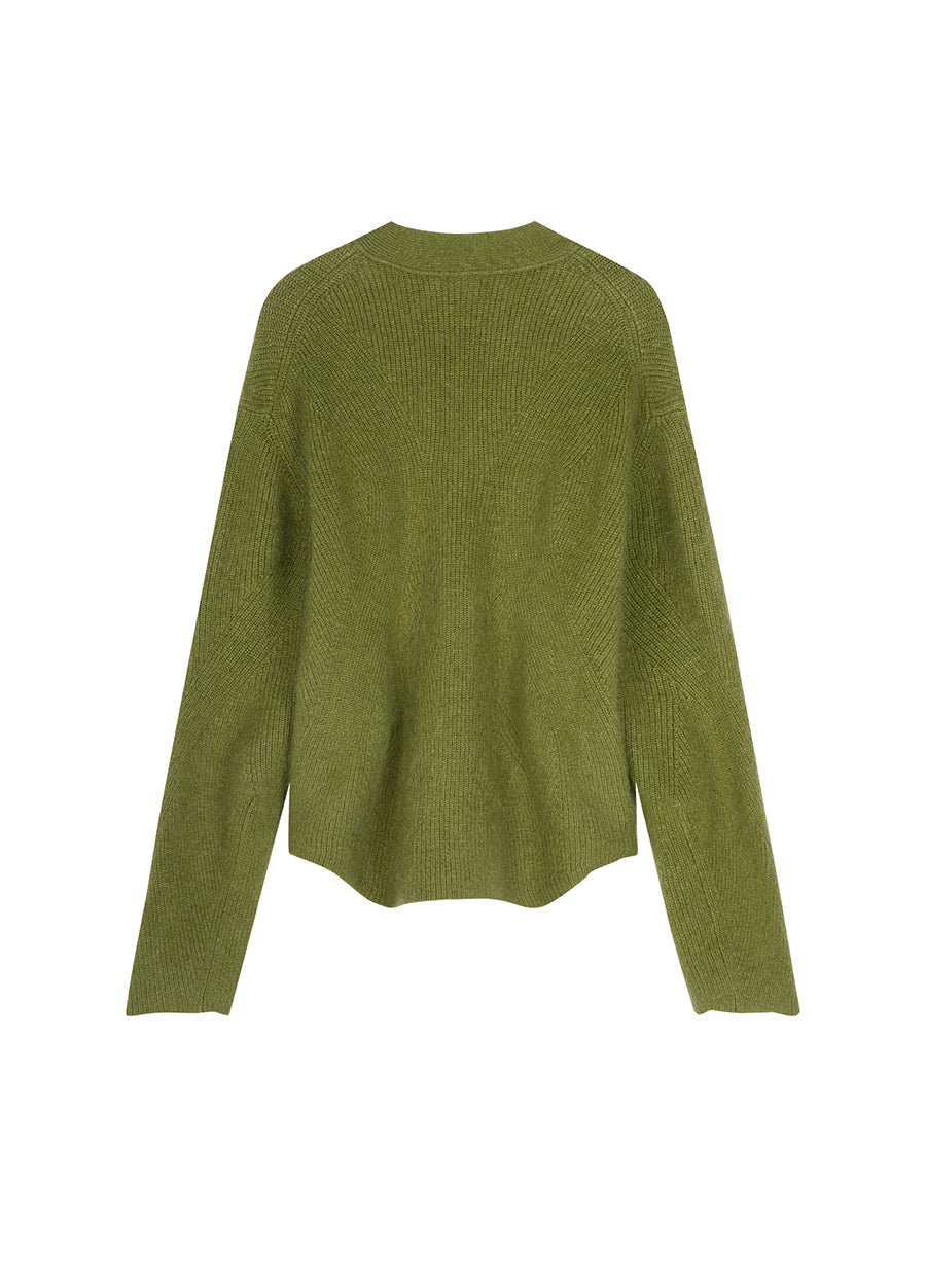 Sweater / JNBY Deep V-neck Sweater in Ruffle-hem